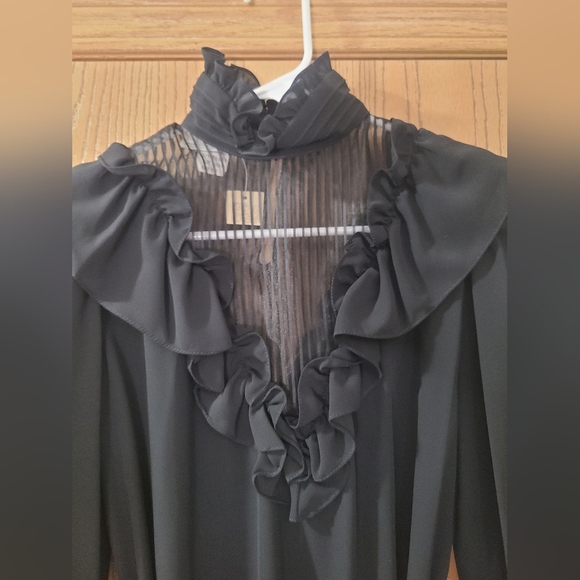 NWT Vintage 80s Marie Claire Victorian Inspired Ruffle High Neck Sheer Dress - Picture 8 of 8
